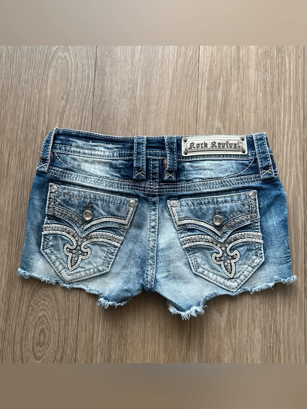 Rock and Revival blue denim shorts with silver studs Size 25 #denim #summer
